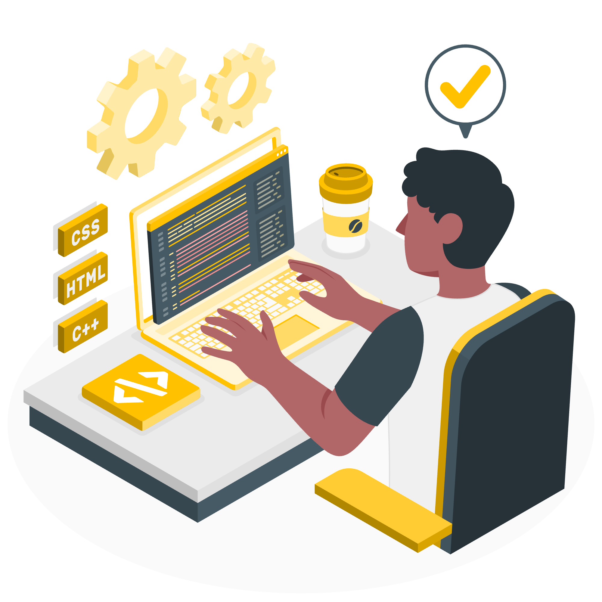 Illustration of a developer learning about a product